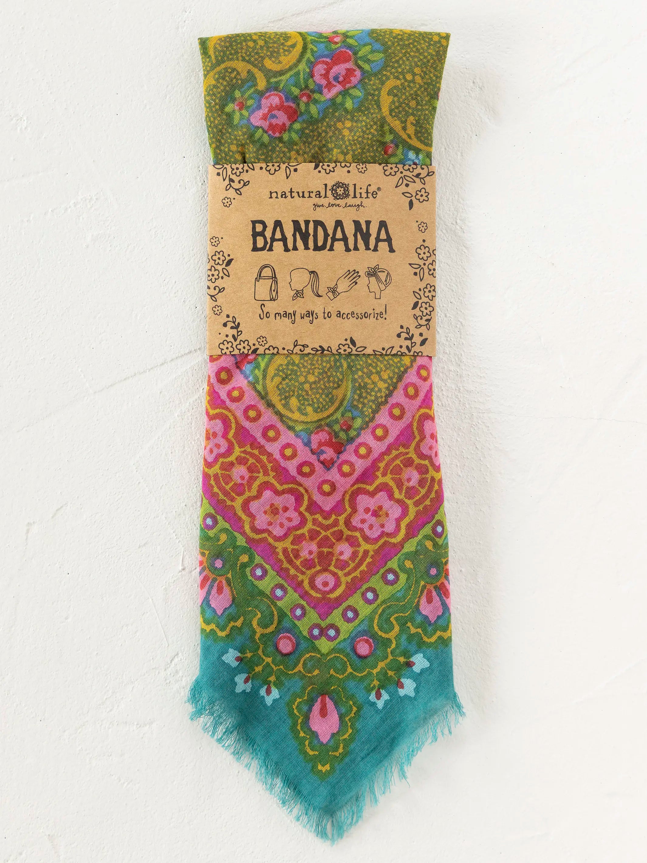 Printed Cotton Bandana - Teal Filigree Scarf