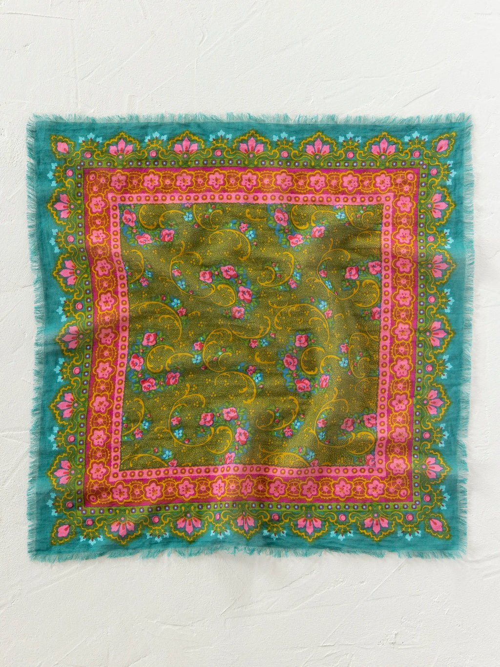 Printed Cotton Bandana - Teal Filigree Scarf