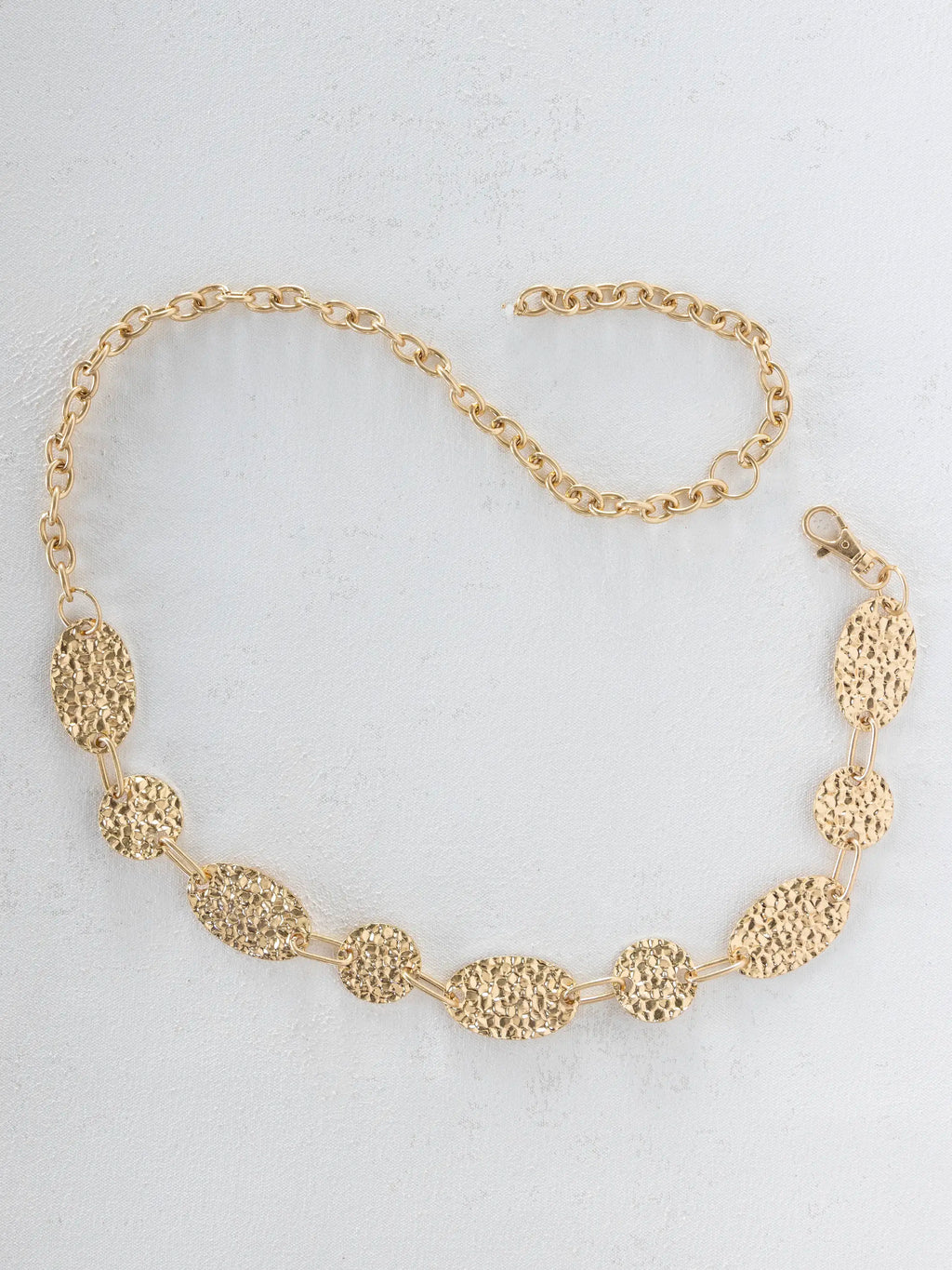 Gold Hammered Chain Belt - Oval