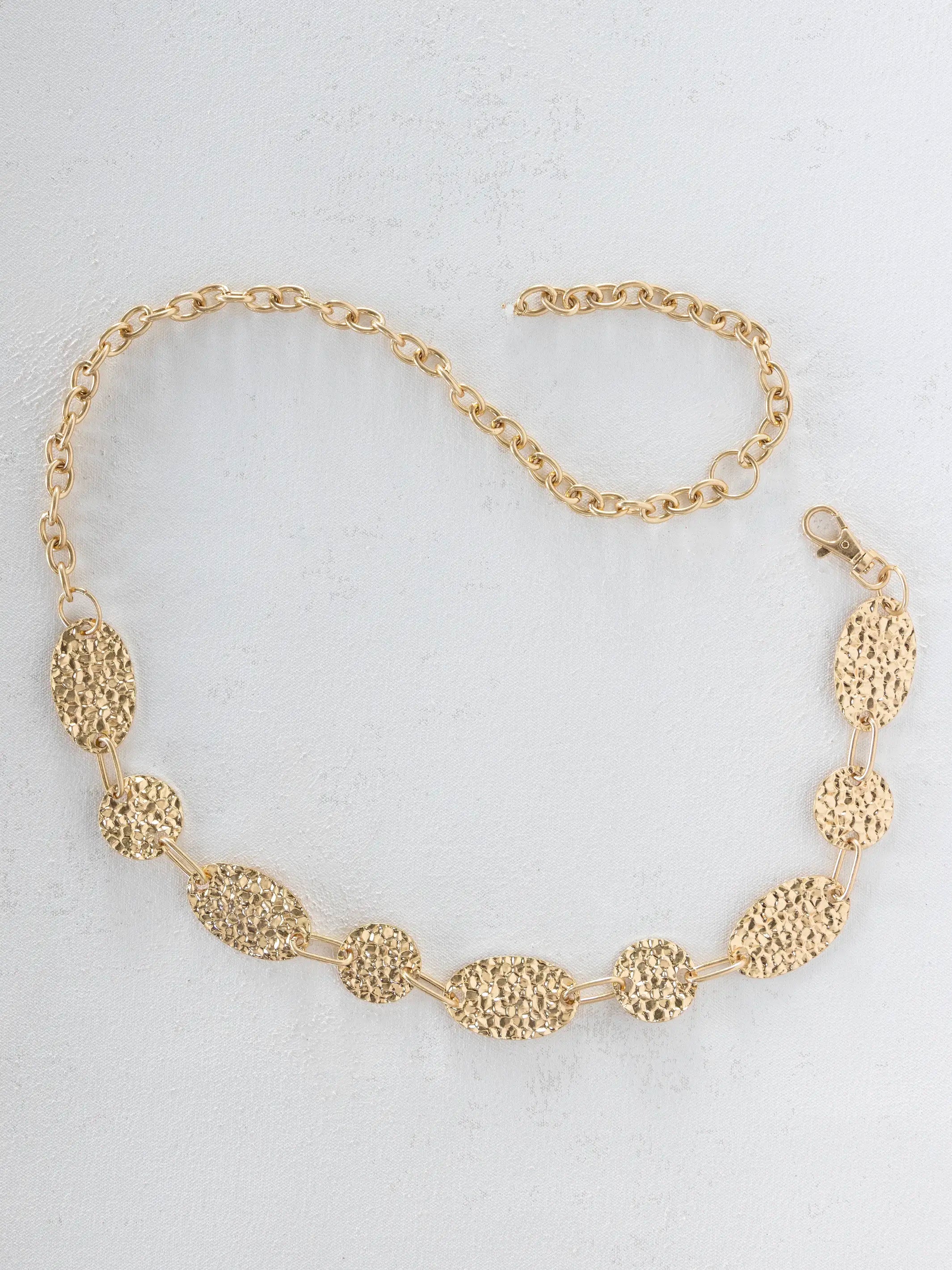 Gold Hammered Chain Belt - Oval