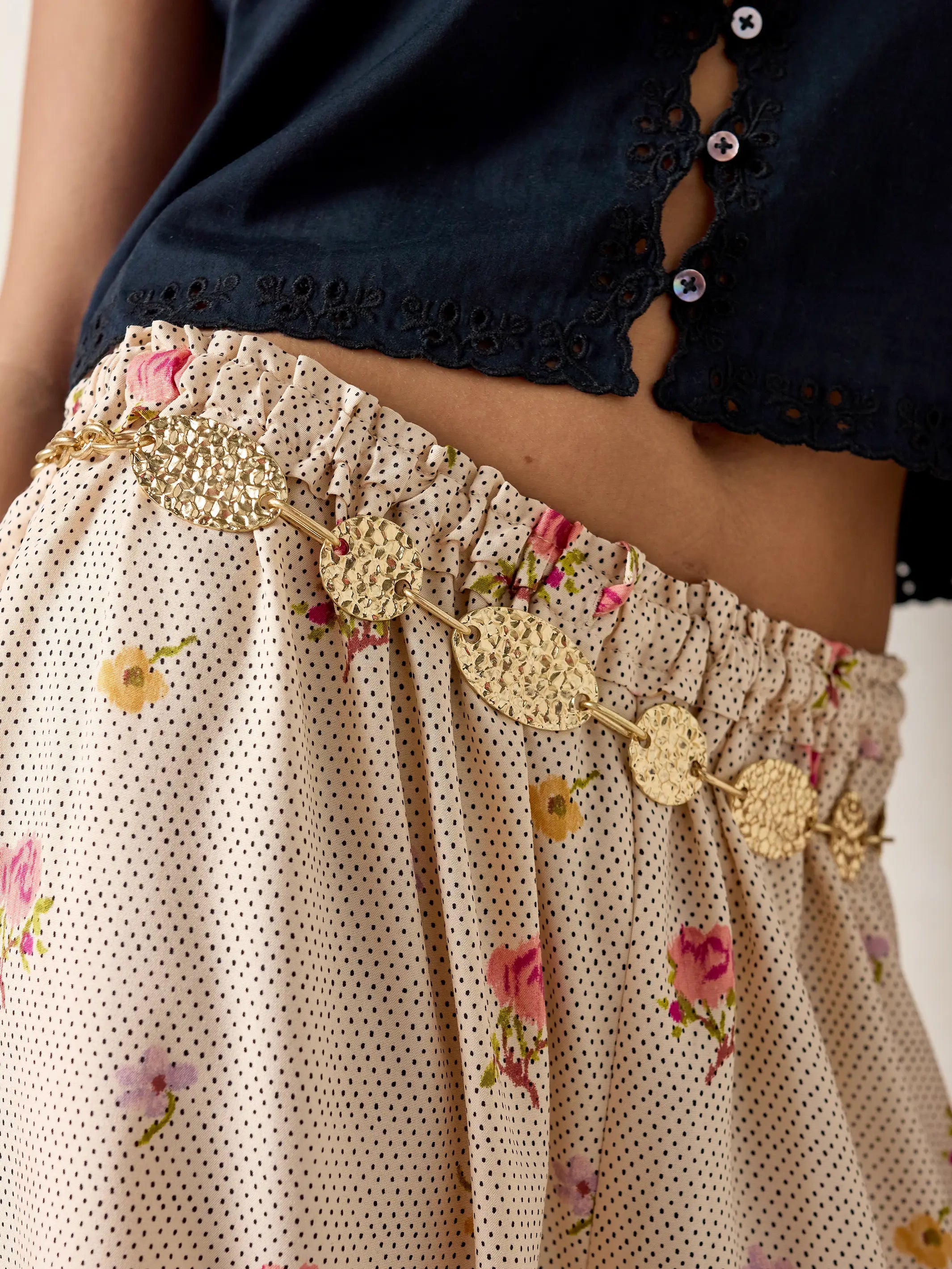 Gold Hammered Chain Belt - Oval