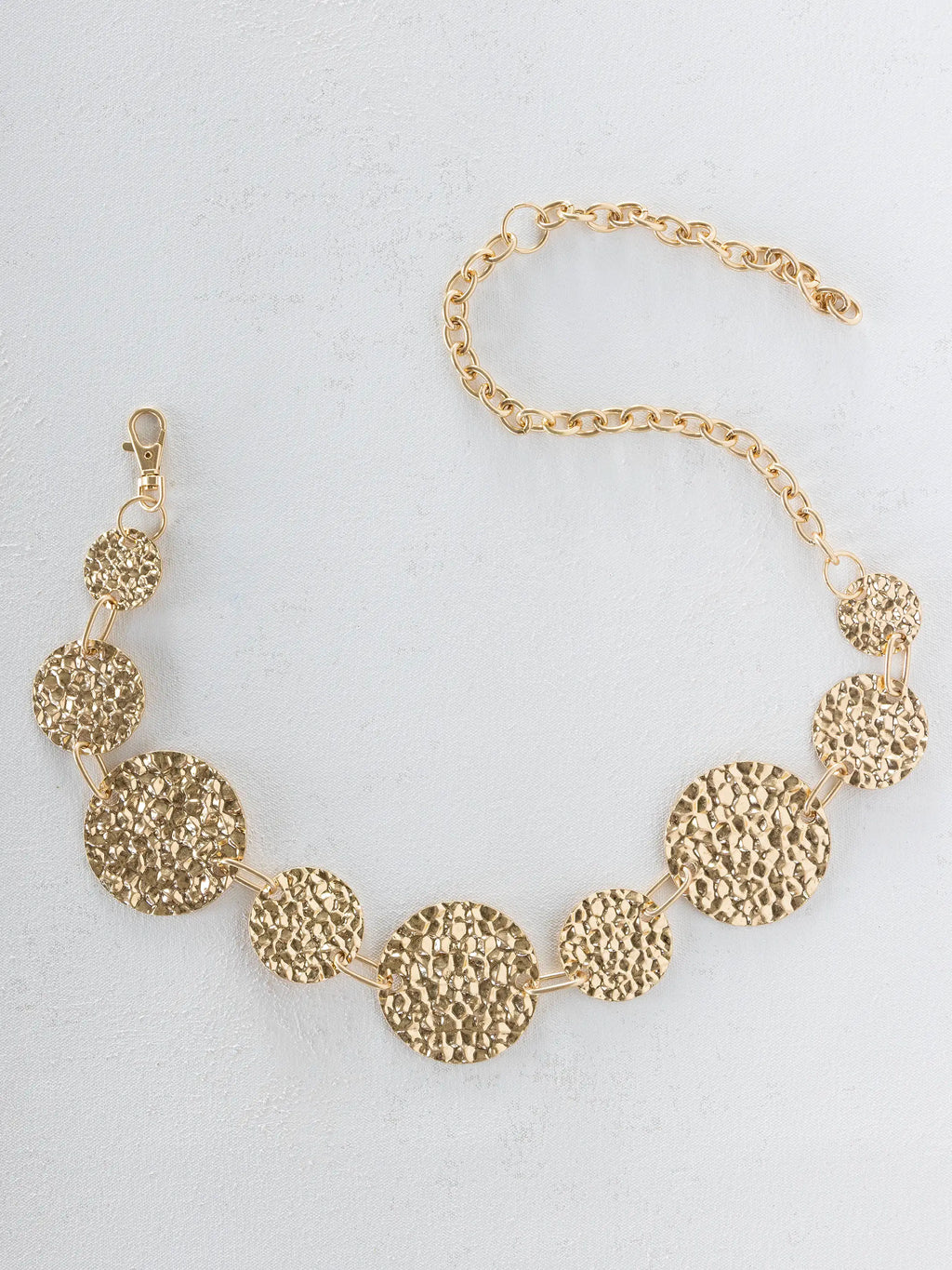 Gold Hammered Chain Belt - Circle