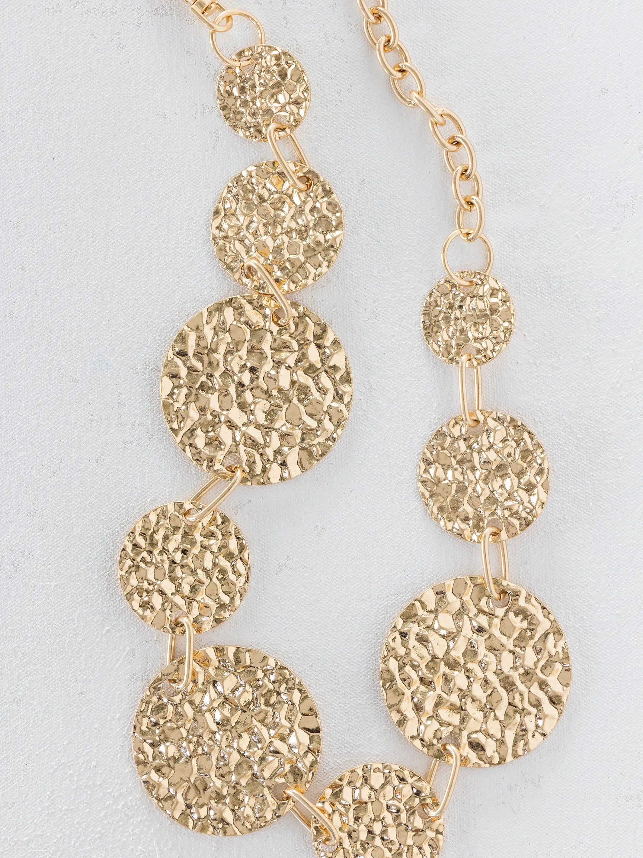 Gold Hammered Chain Belt - Circle