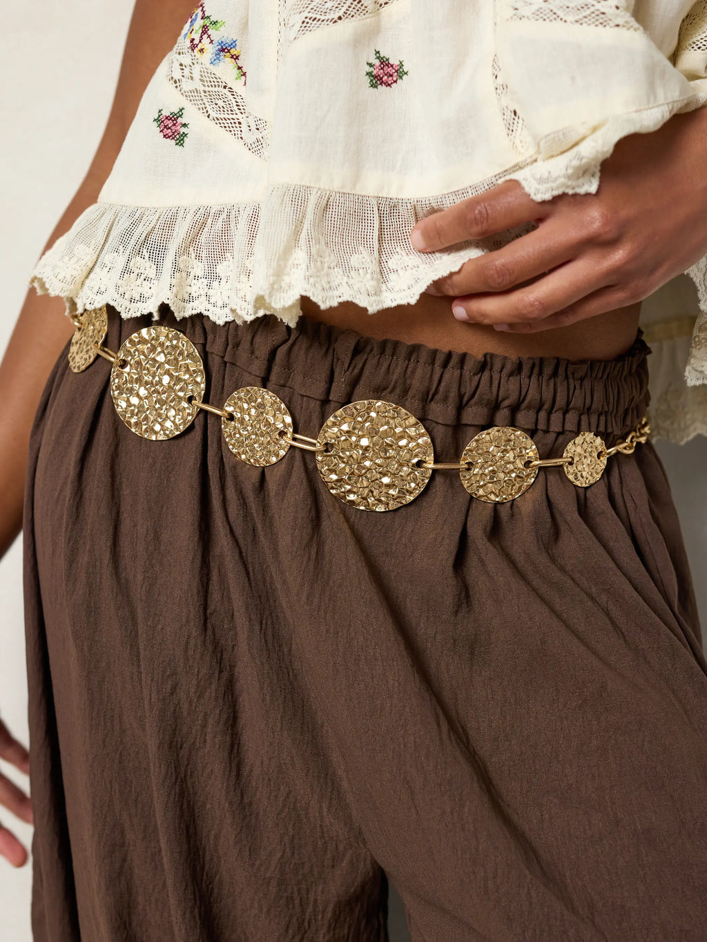 Gold Hammered Chain Belt - Circle
