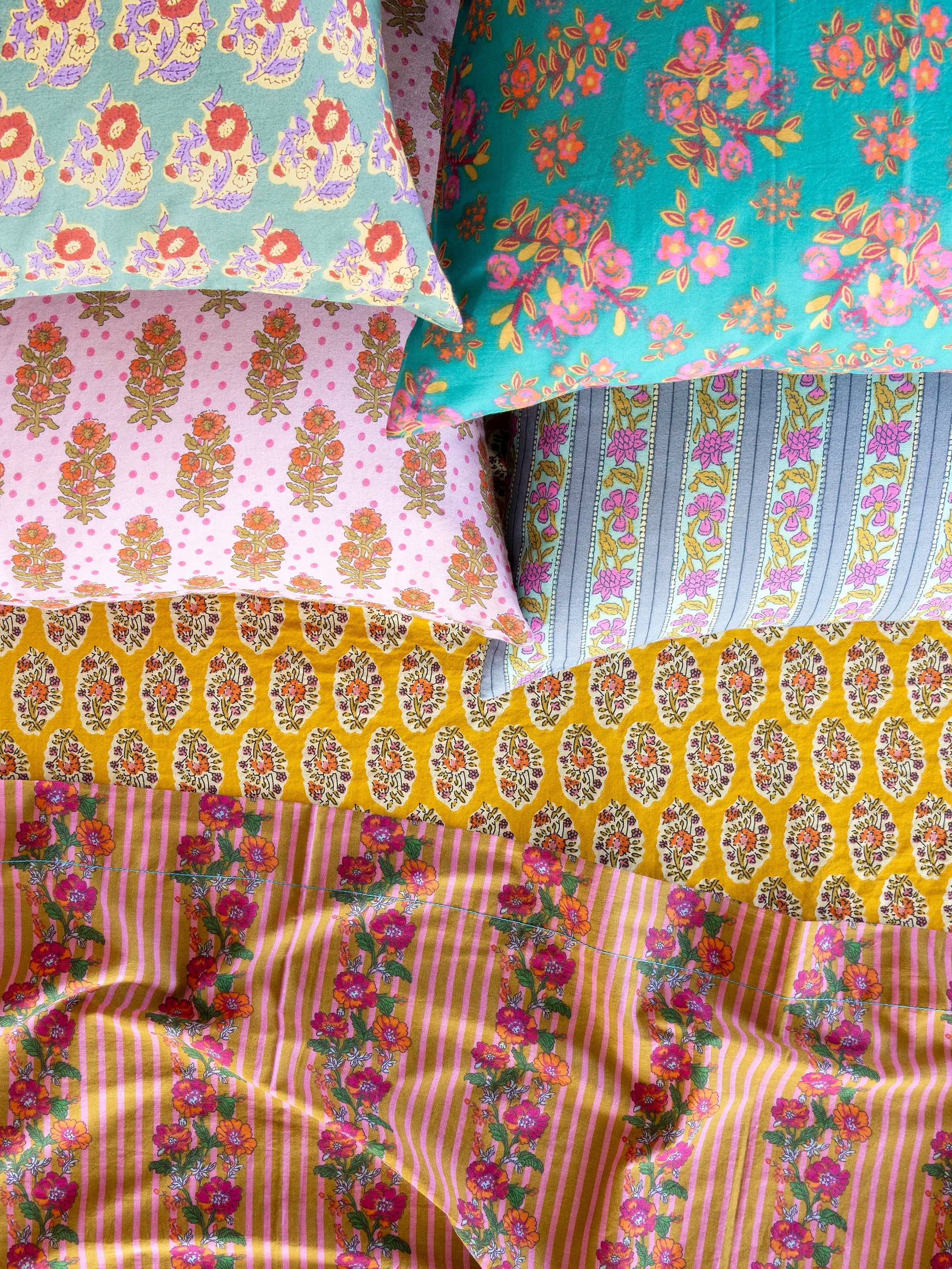Mix & Match Cotton Flat Sheet - Pink Floral Stripe