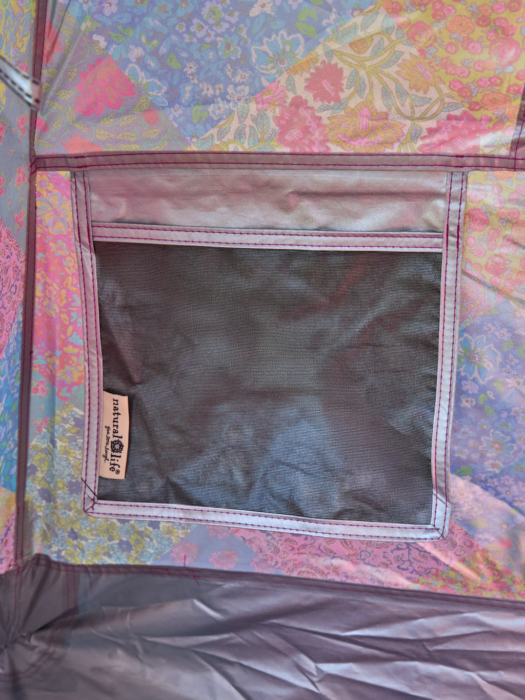 Live Happy Camping Tent - Bright Patchwork Zinnias