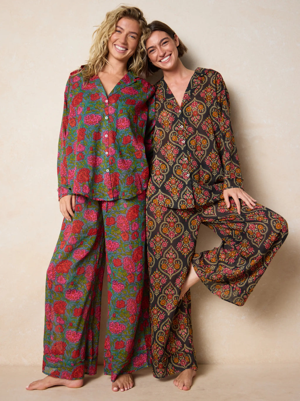 Dreamy Cotton Pajama Set - Blue Lush Zinnias