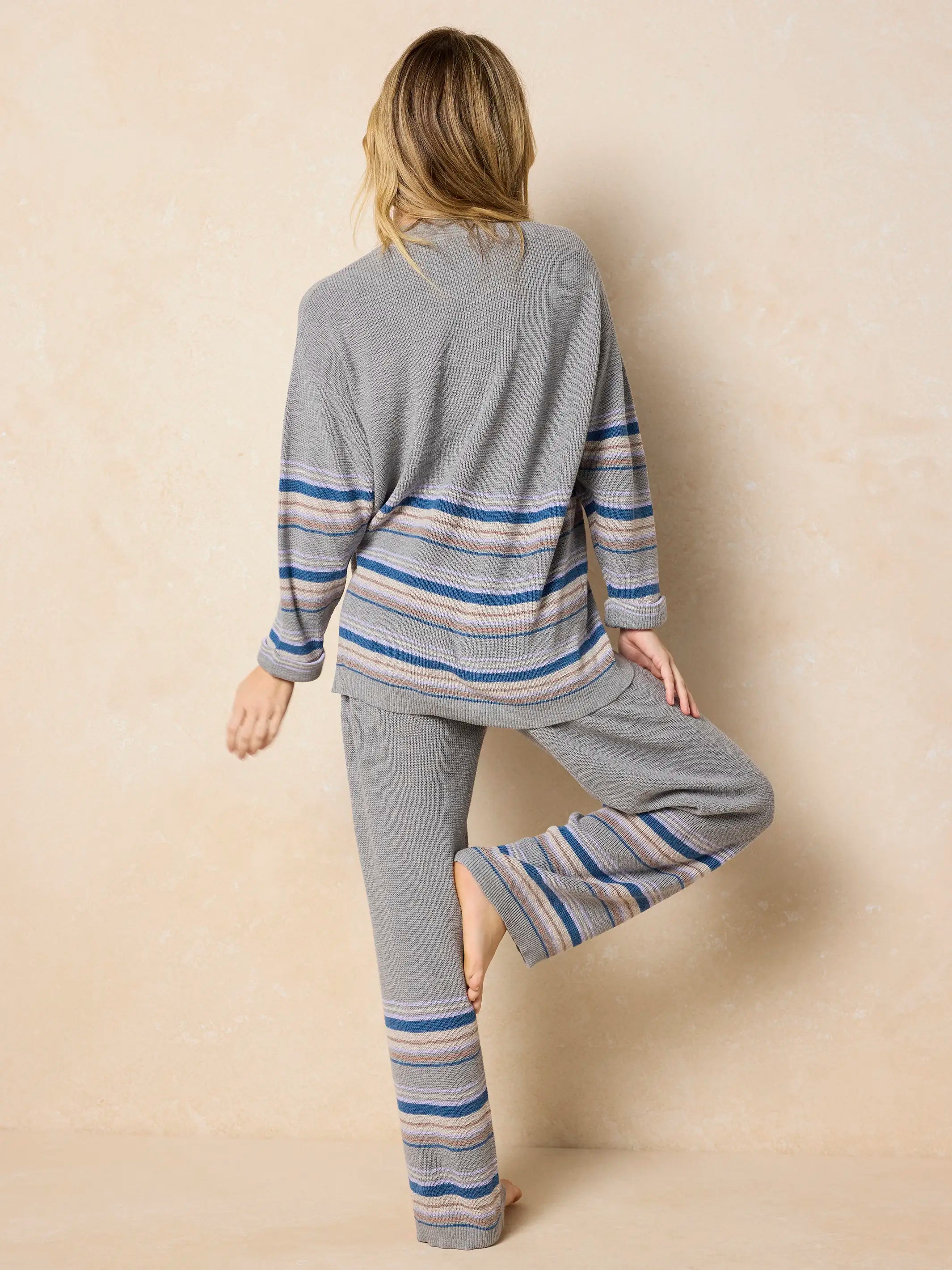 Lounge & Go Striped Cotton Set - Light Grey