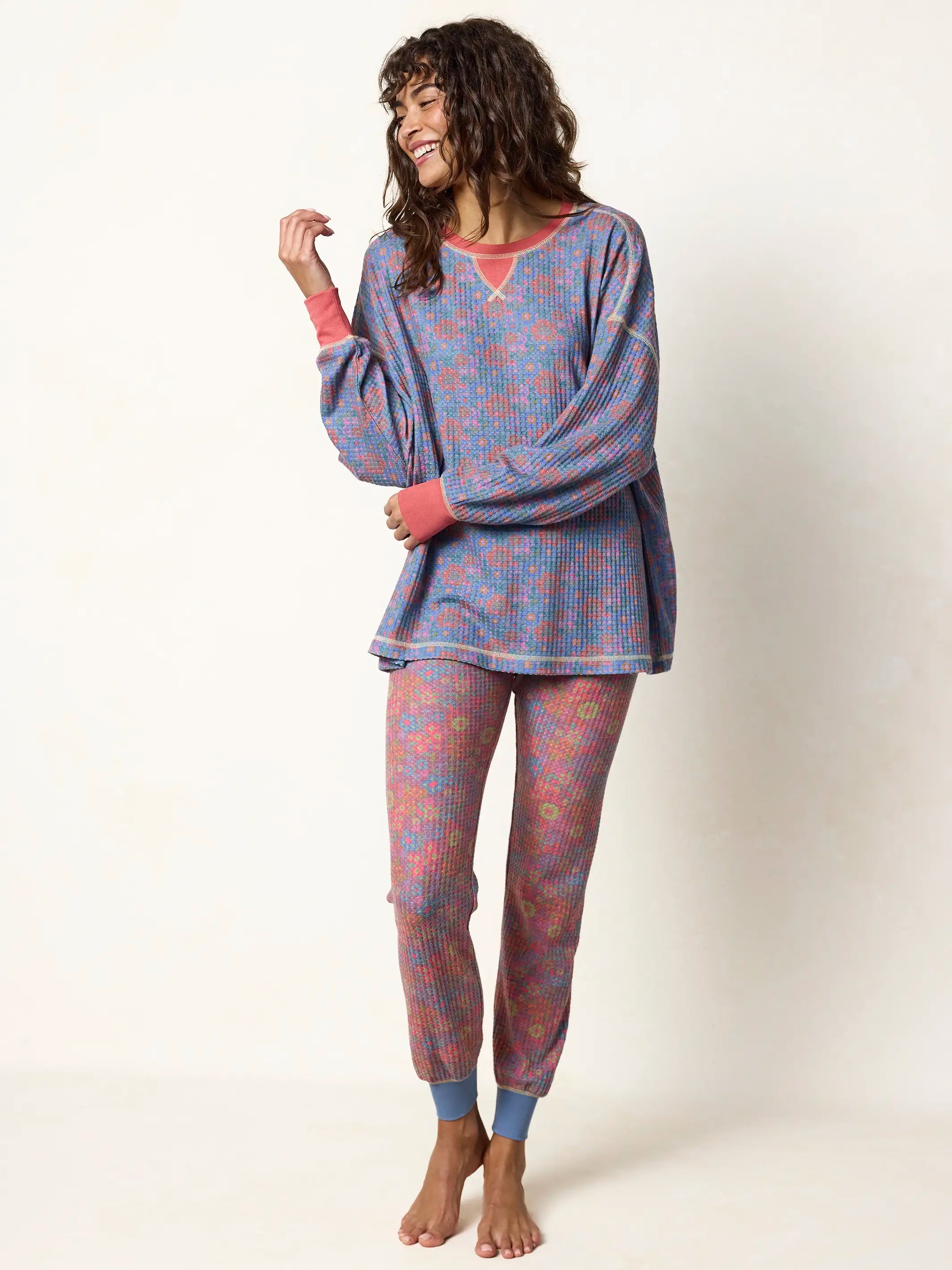 Mix & Match Waffle Long Johns - Mauve Garden Floral