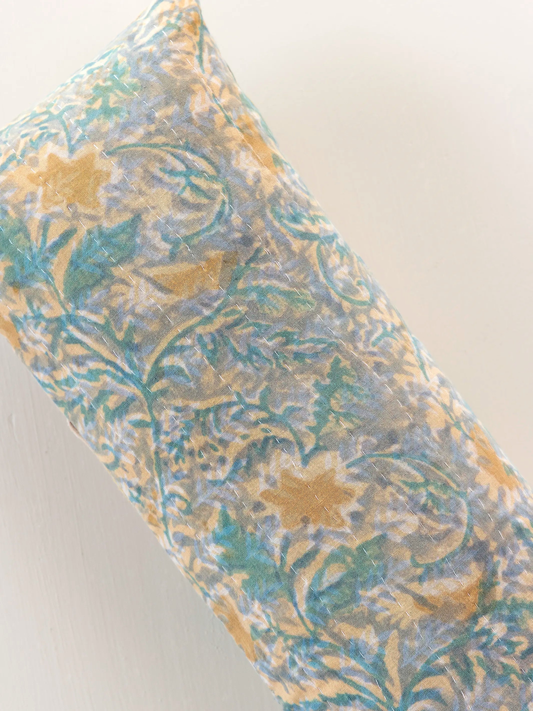 Vintage Kantha Reversible Lumbar Pillow - Blue