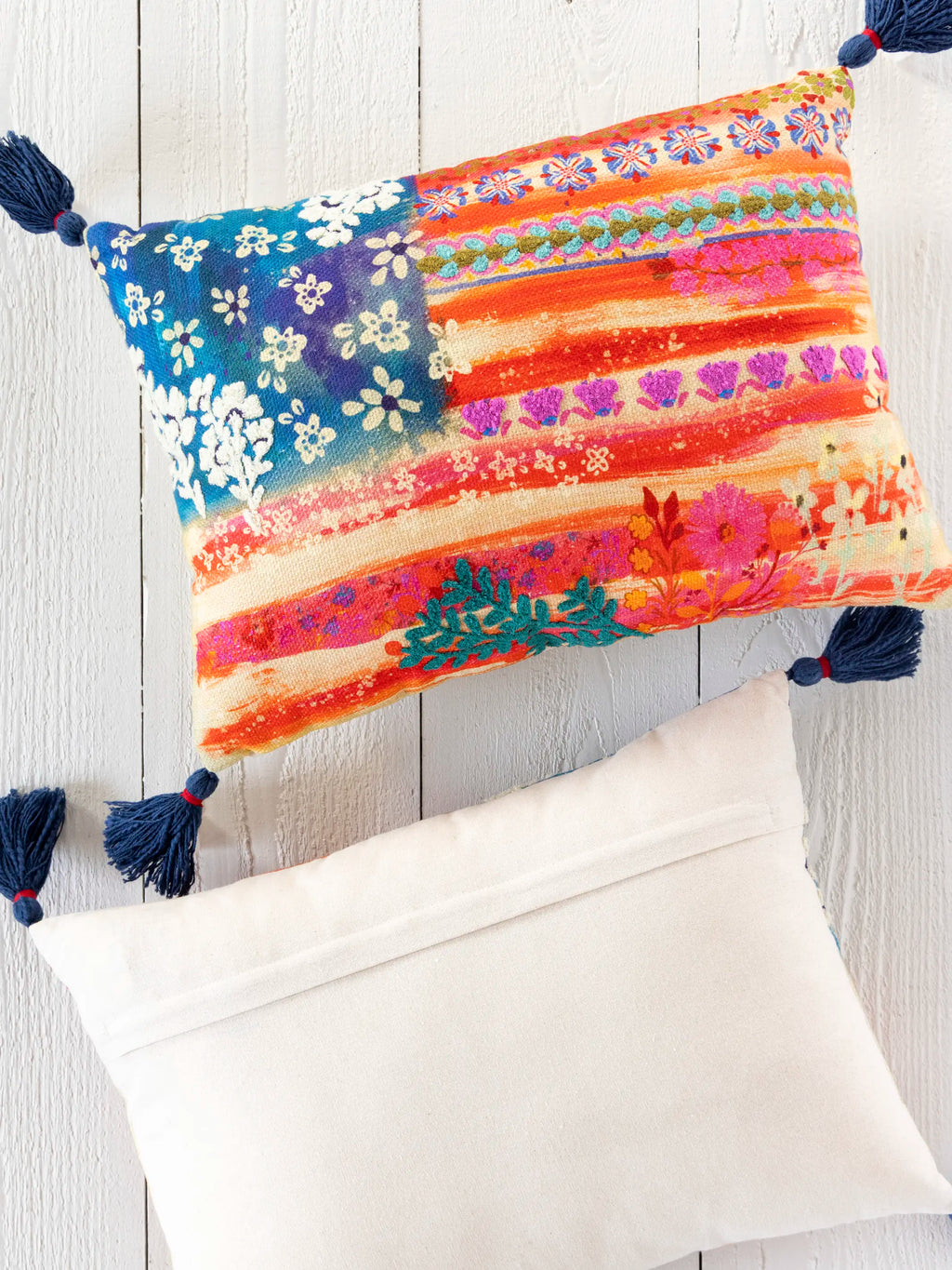 Boho Cotton Tassel Pillow - American Flag