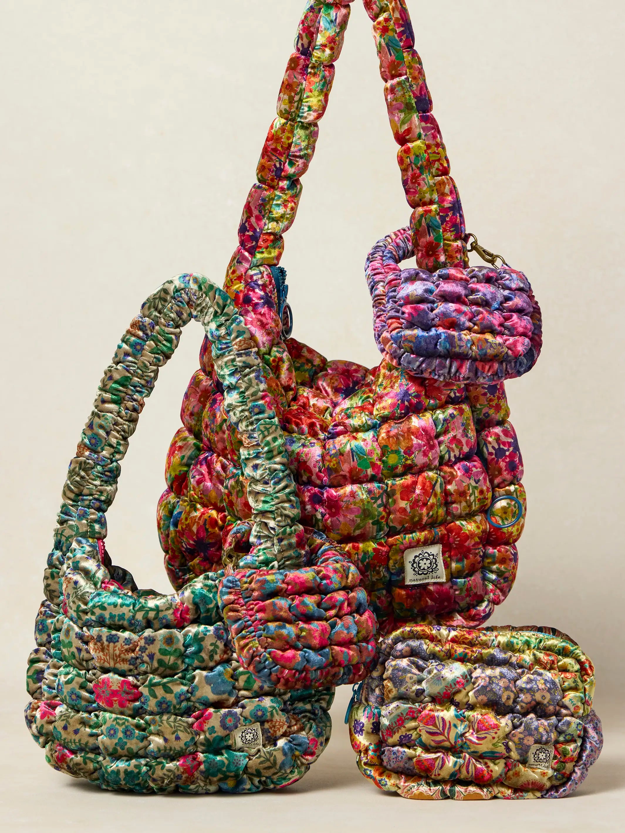 Puffy Velvet Fit-It-All Bag - Small Teal Flower