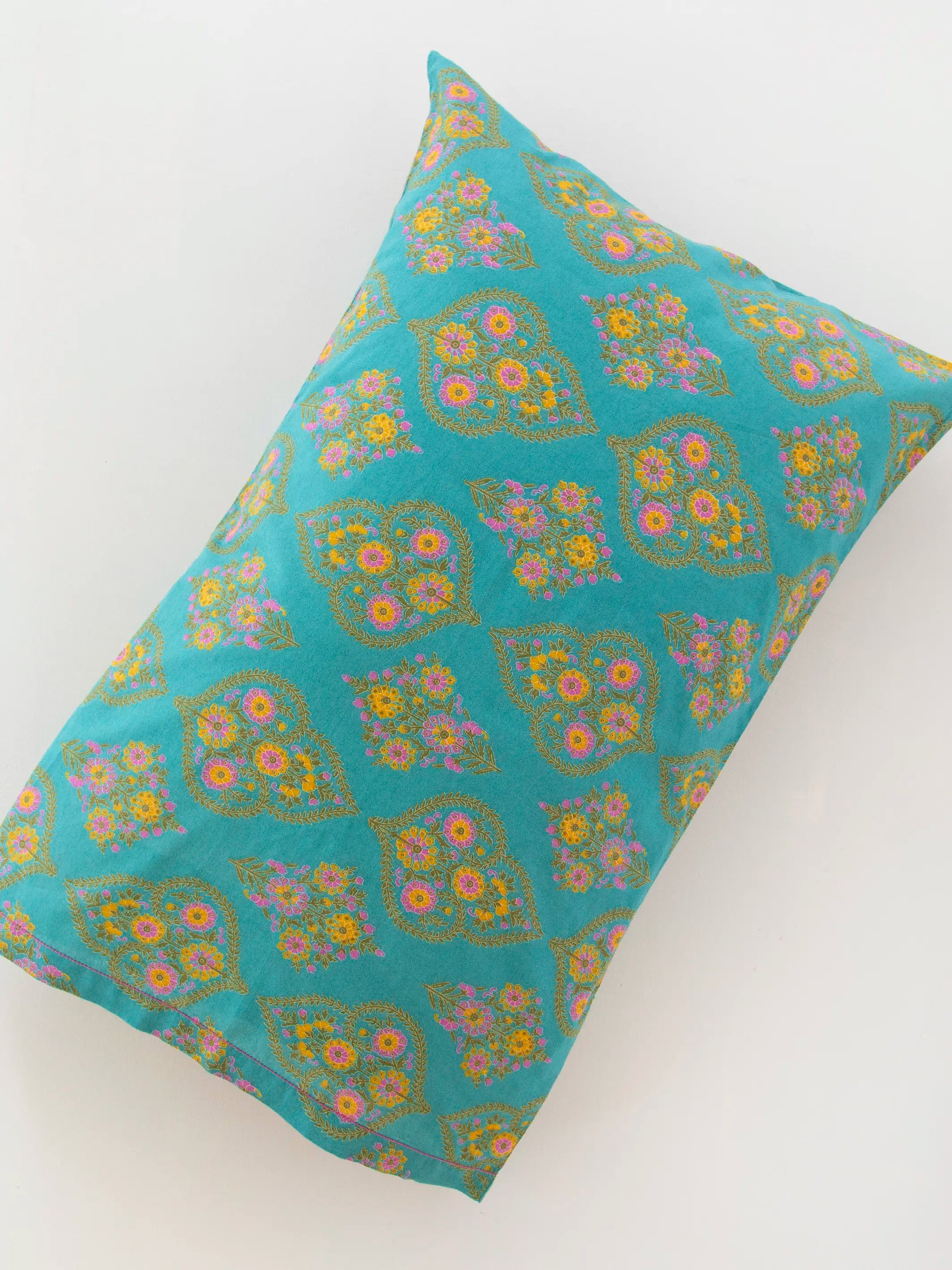 Mix & Match Cotton Pillowcase, Single - Teal Willow Medallion
