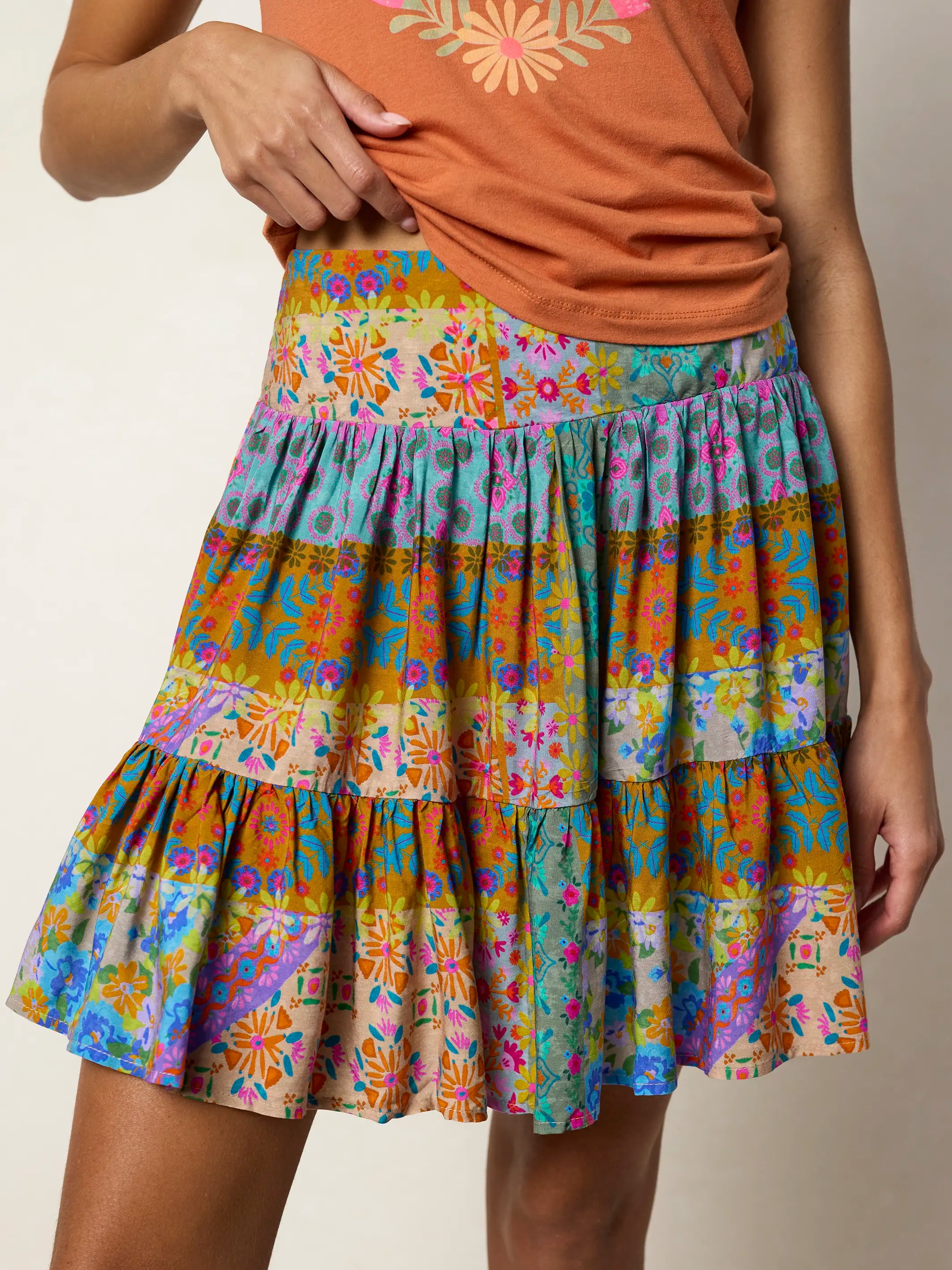 Susie Tiered Skirt - Folk Flower Patchwork