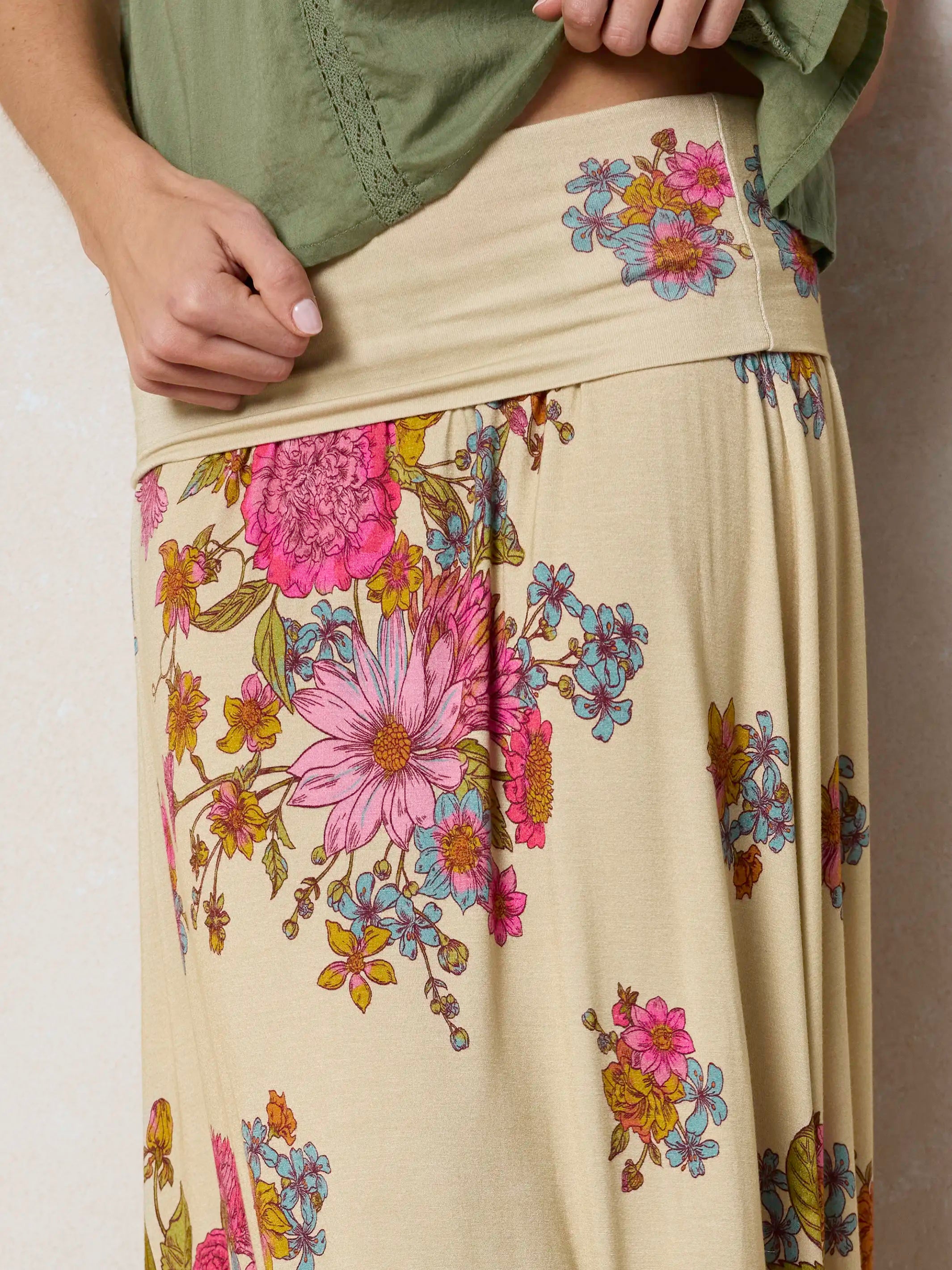 Live-In-It Knit "ButterSoft" Maxi Skirt - English Garden Cream