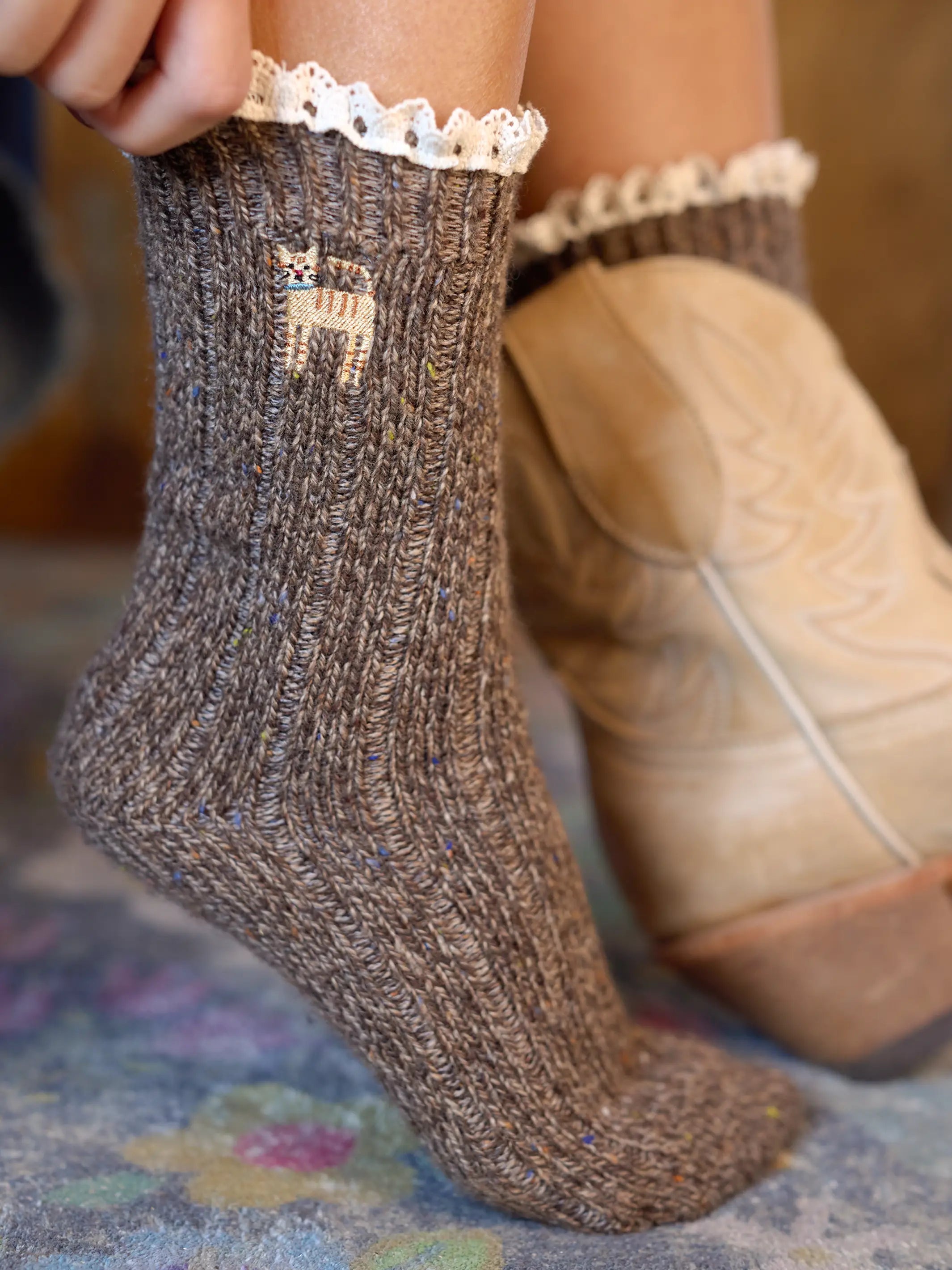 Little Things Embroidered Socks - Cat