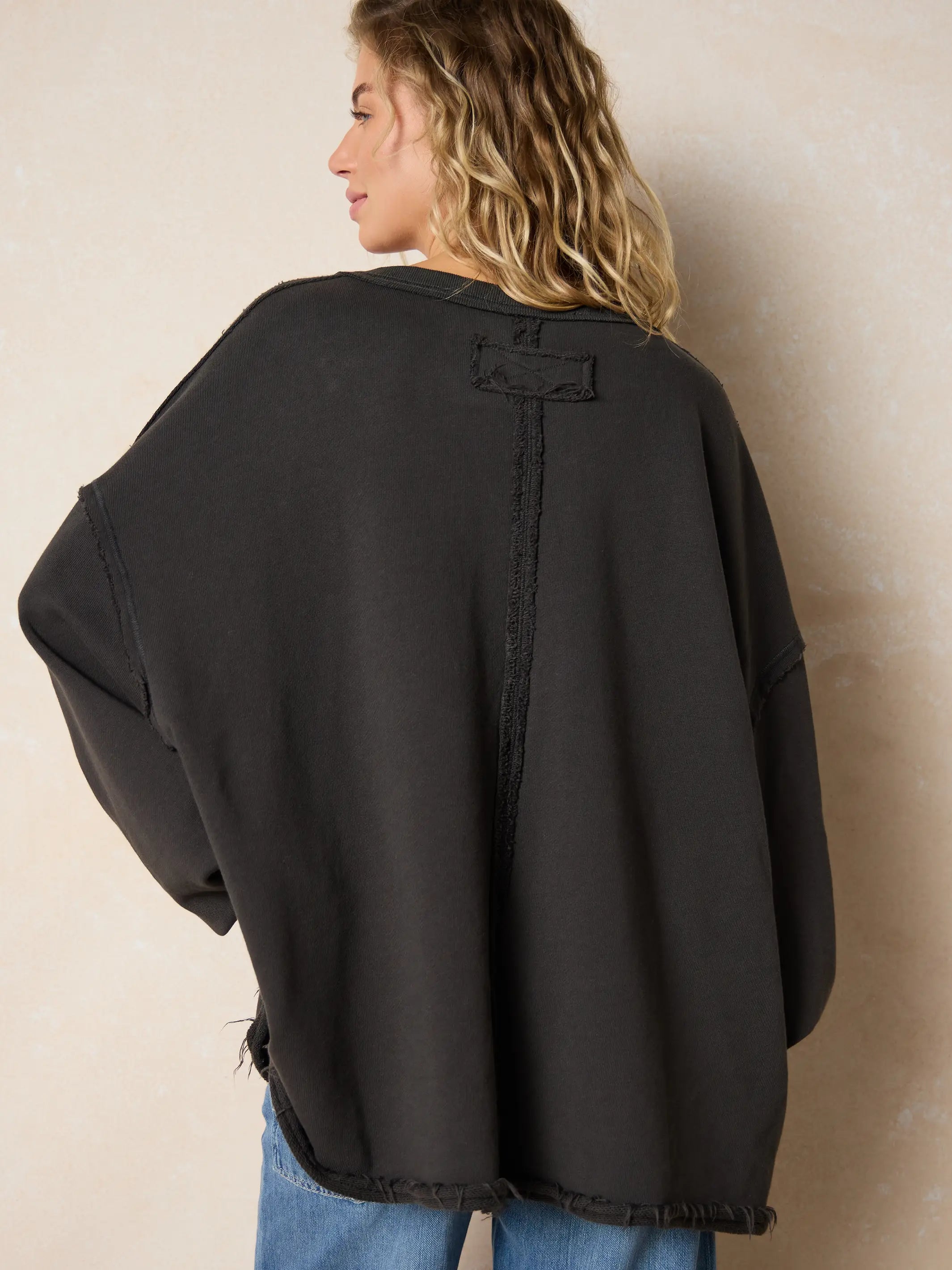 Kick Back Cotton V-Neck Pullover Sweatshirt - Charcoal