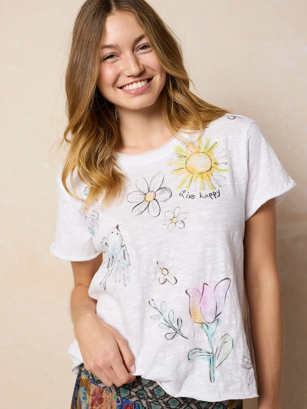 Aiden Cotton Tee - White Live Happy