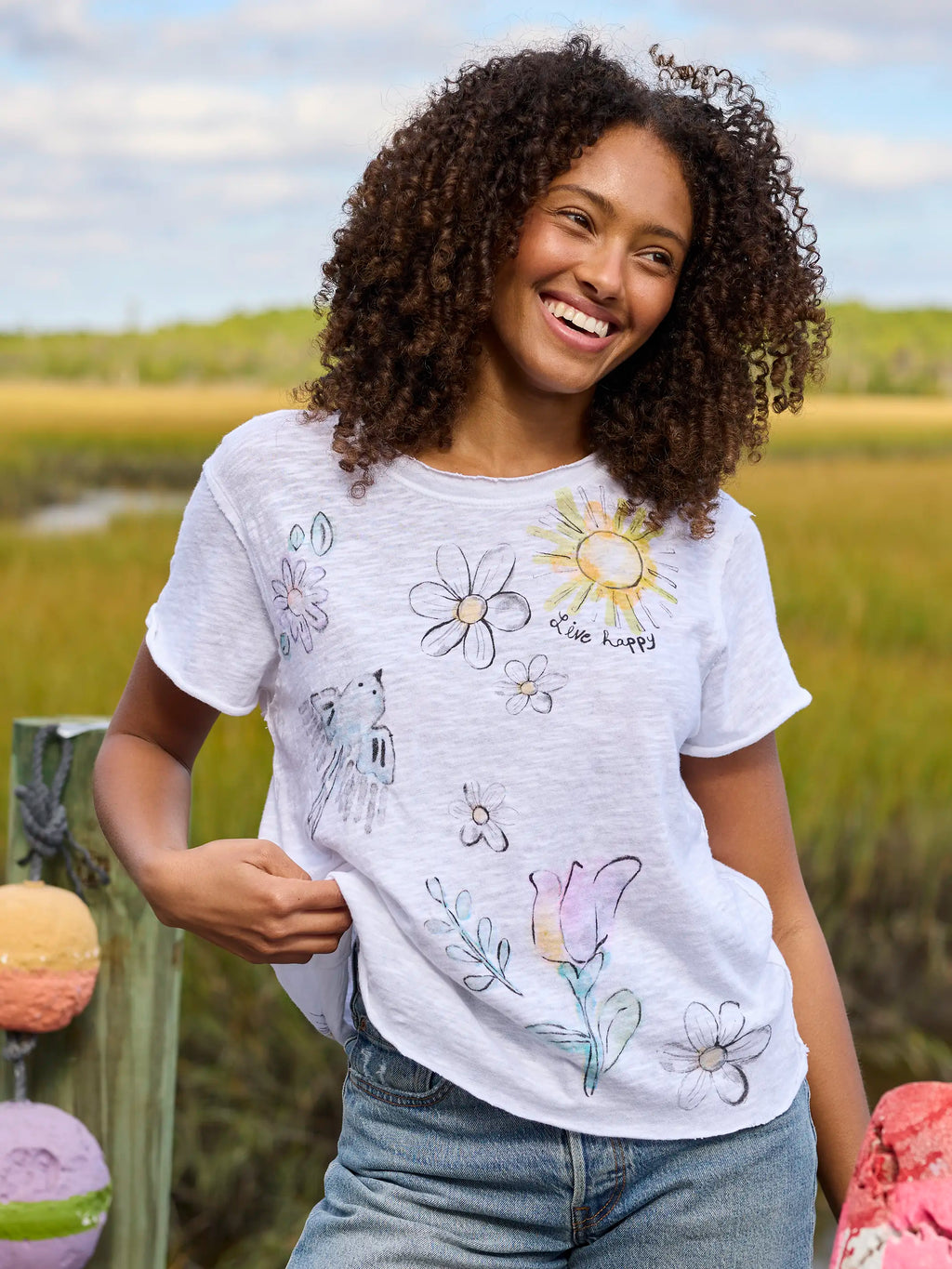 Aiden Cotton Tee - White Live Happy