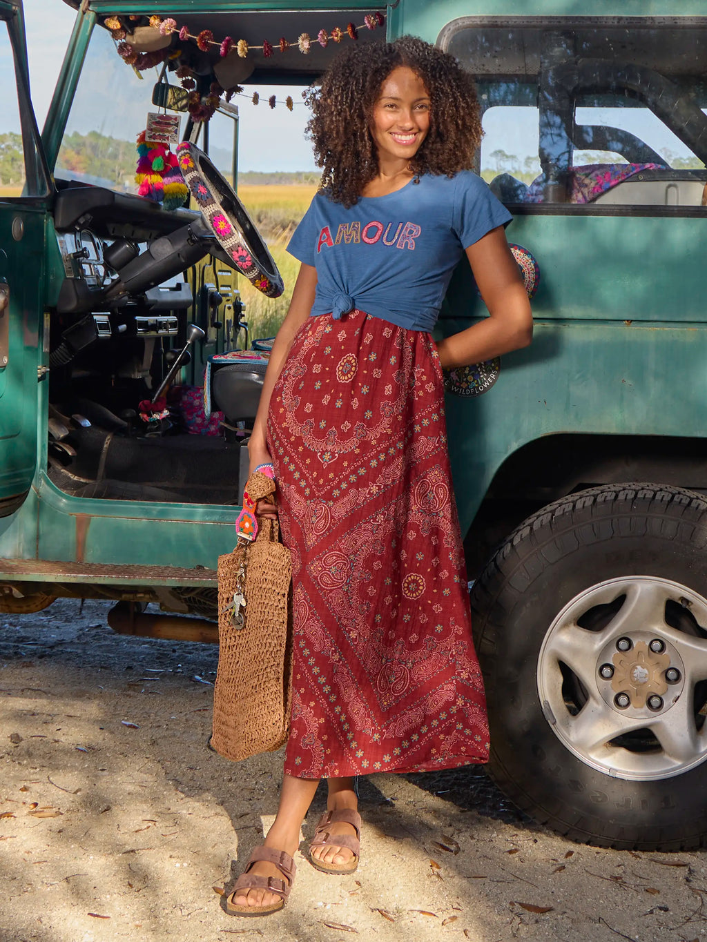 Gracie Slip Maxi Dress - Brick Red Bandana