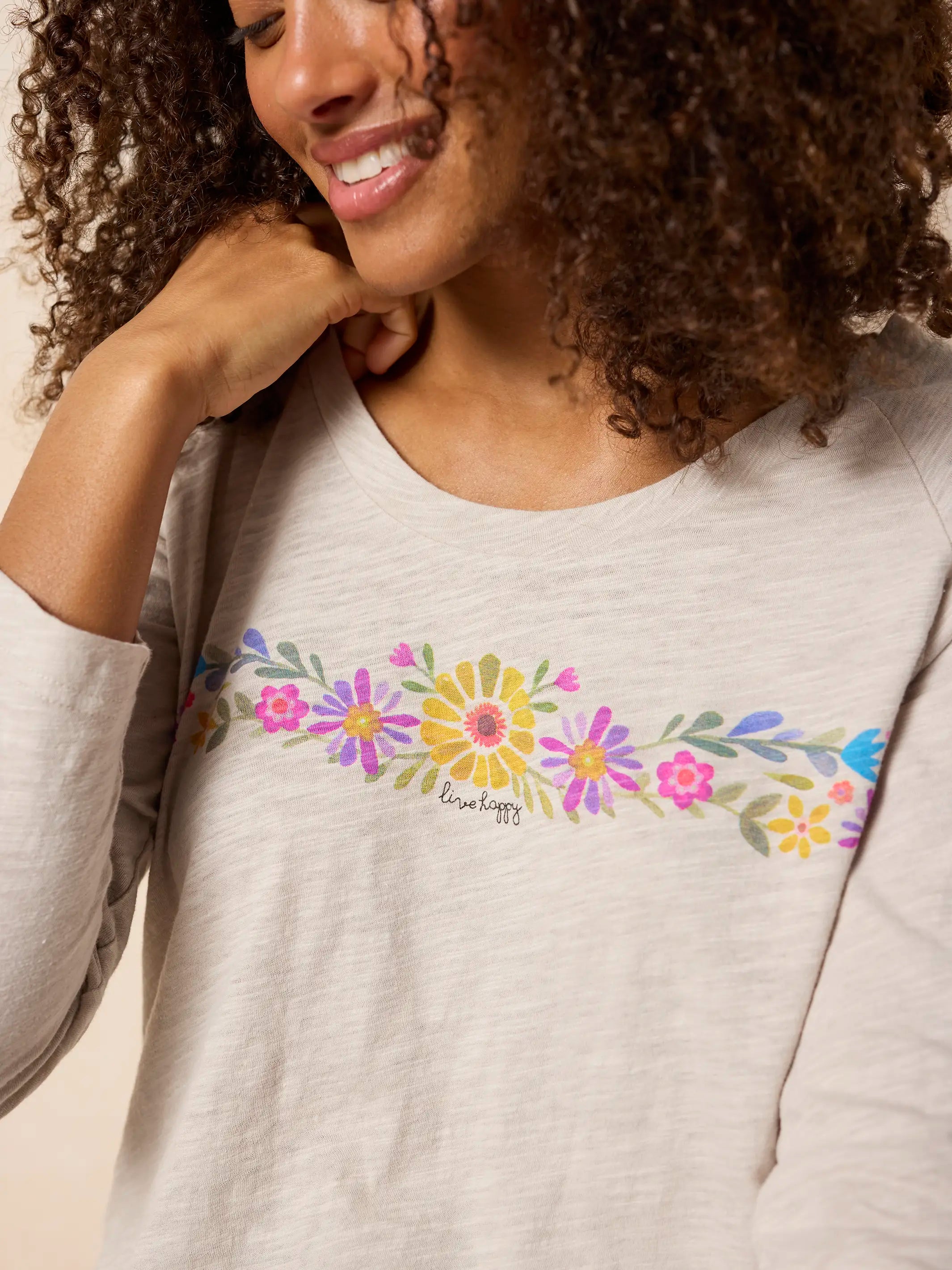 Long Sleeve Boho Cotton Tee Shirt - Moonstone Live Happy