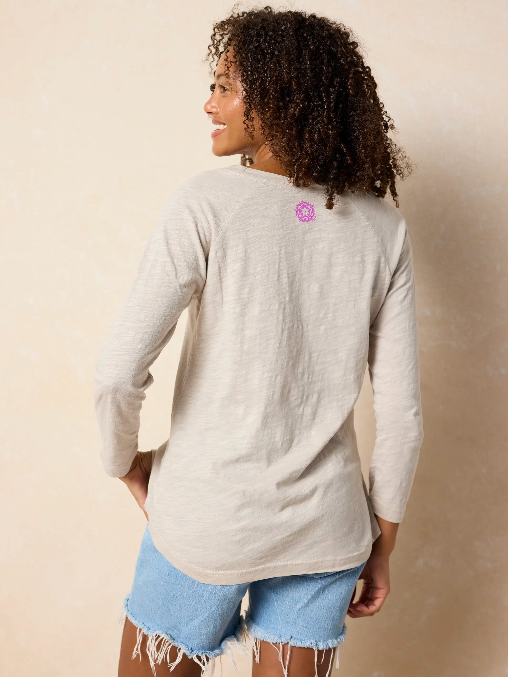 Long Sleeve Boho Cotton Tee Shirt - Moonstone Live Happy