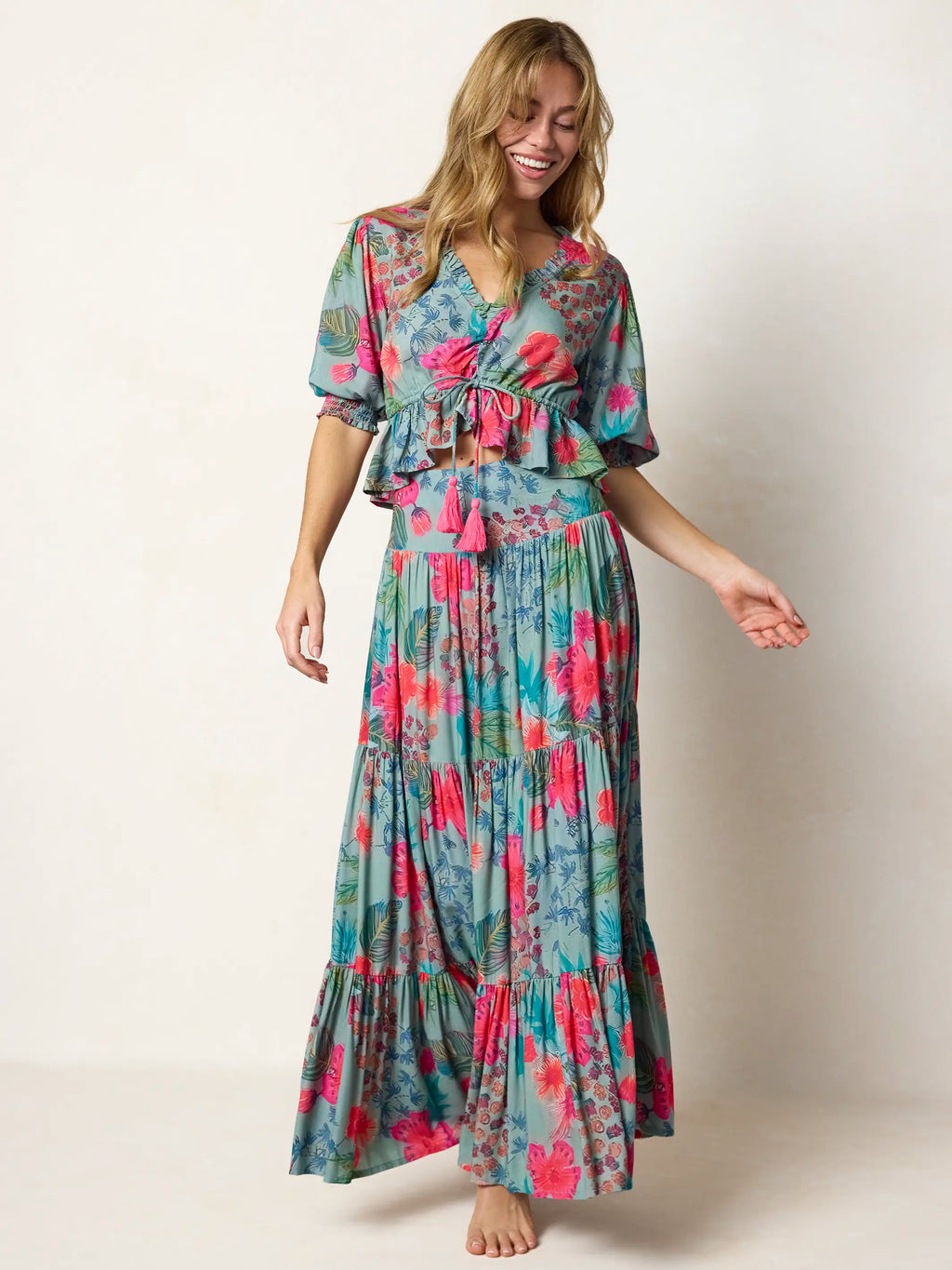 Hanna Convertible Maxi Skirt - Neon Tropical Floral