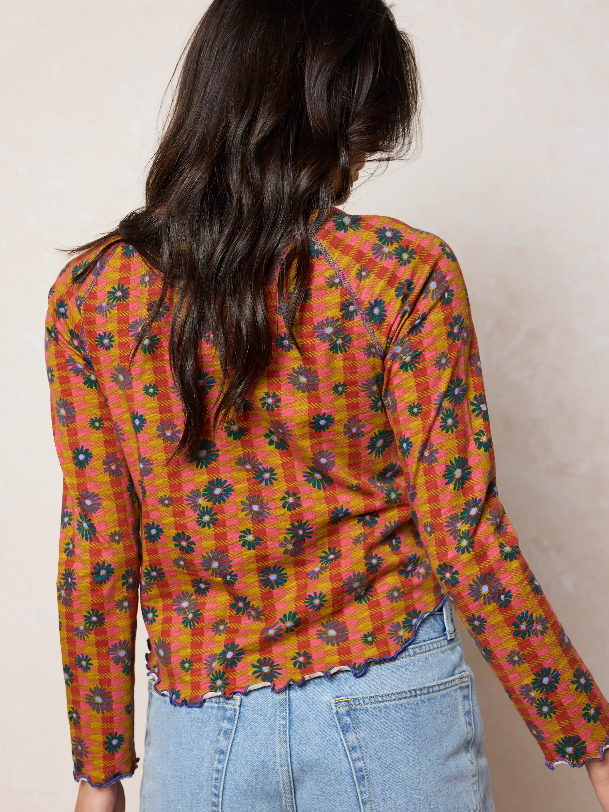 Lily Cotton Long Sleeve Tee Shirt - Hudson Valley Plaid Rust
