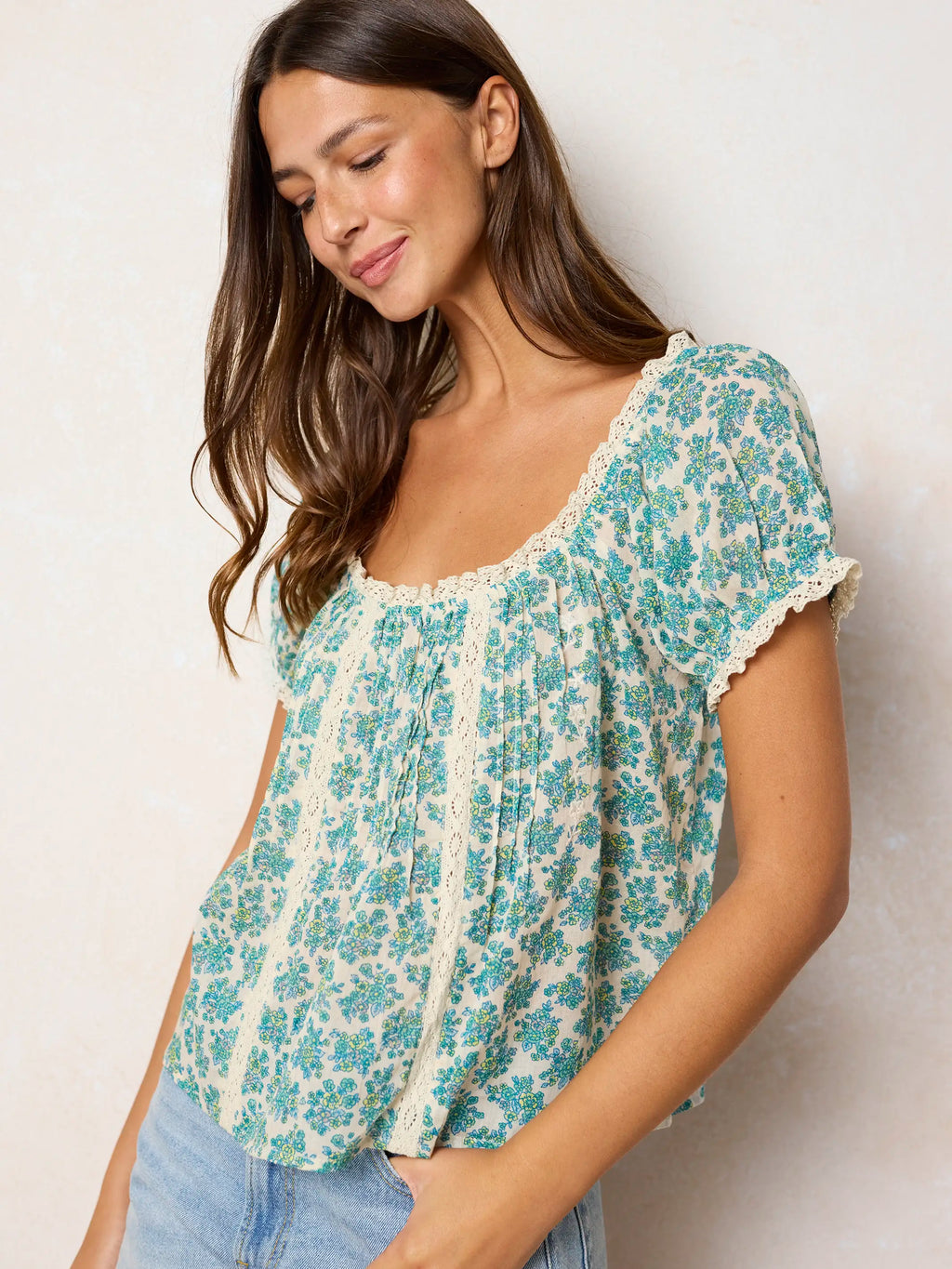 Sweet Nothings Embroidered Cotton Top - Cream Folk Ditsy