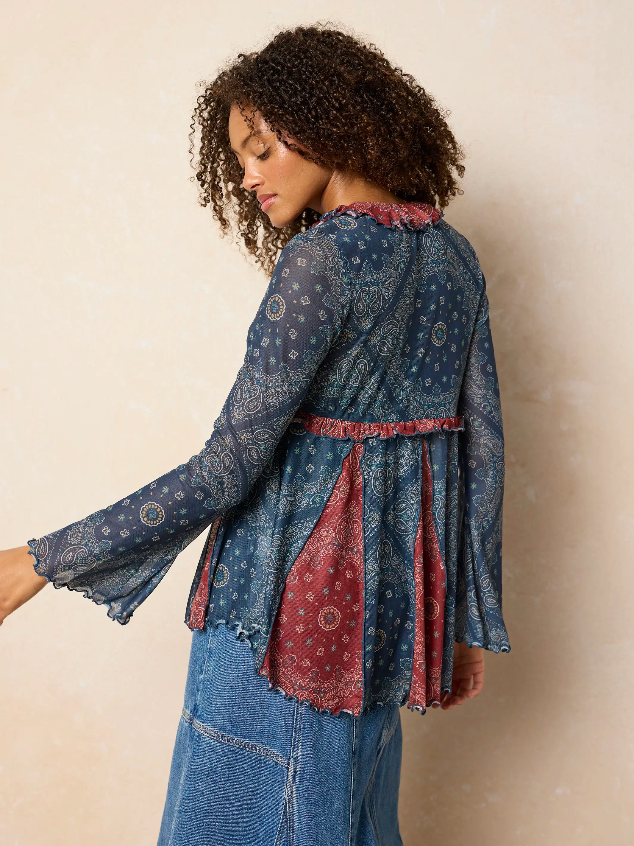 Sierra Ruffle Mesh Top - Classic Bandana Blue