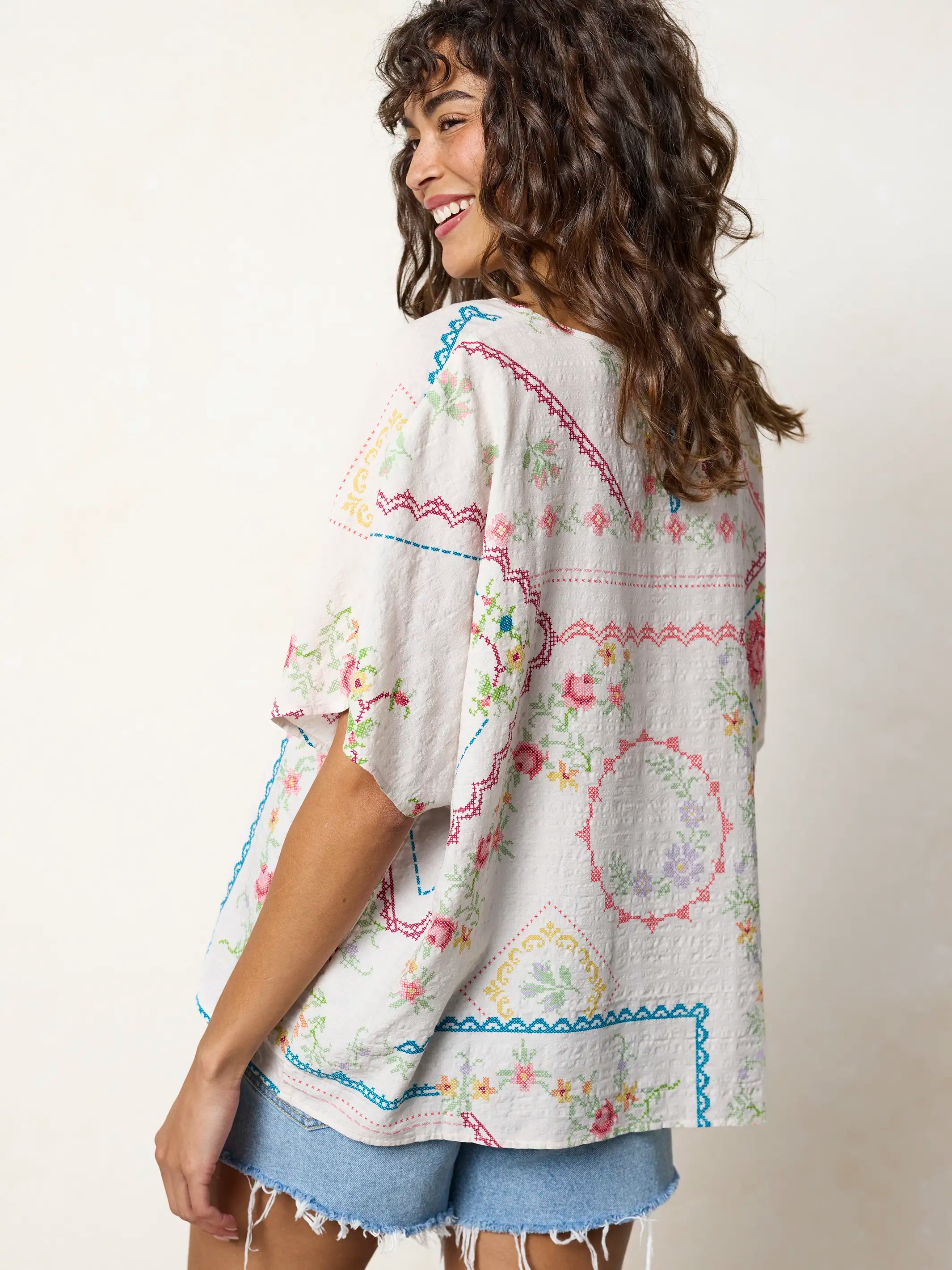Easy V-Neck Top - Heirloom Cross Stitch Ivory