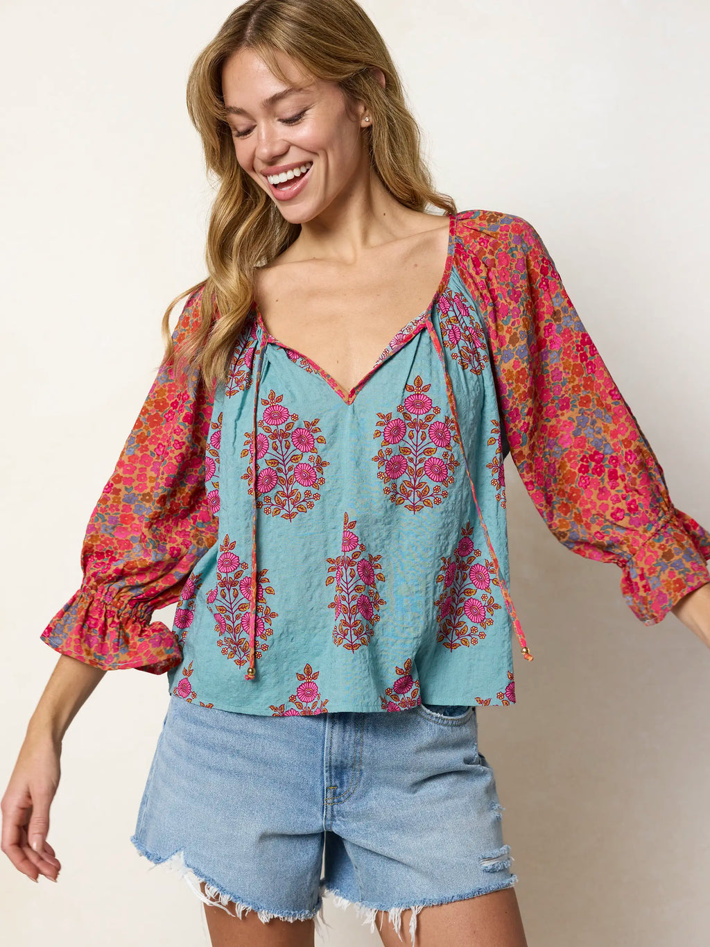 Magnolia Top - Wildflower Medallion Teal