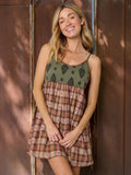 Gigi Mini Dress - Tan Plaid Green Medallion