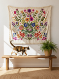 Boucle Embroidered Tapestry - Cream Flower Bouquet